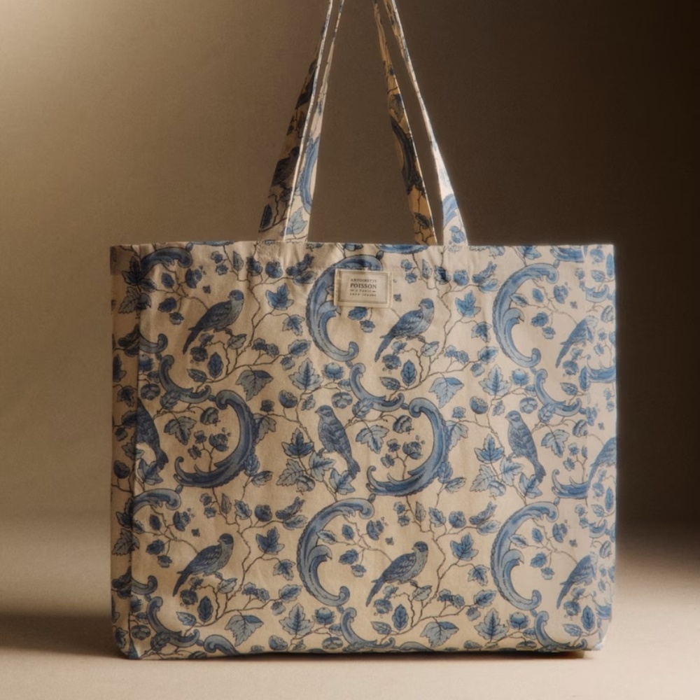new Sézane x Antoinette Poisson cotton tote bag blue bird vintage print - Picture 5 of 5